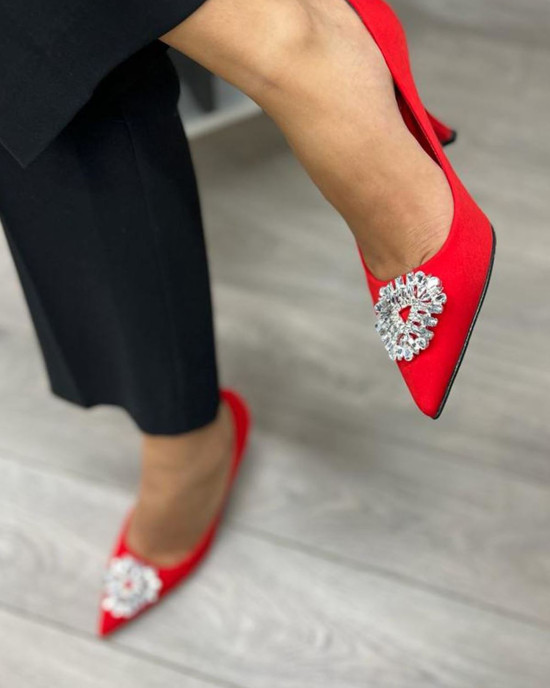 Stiletto Taşlı Kırmızı